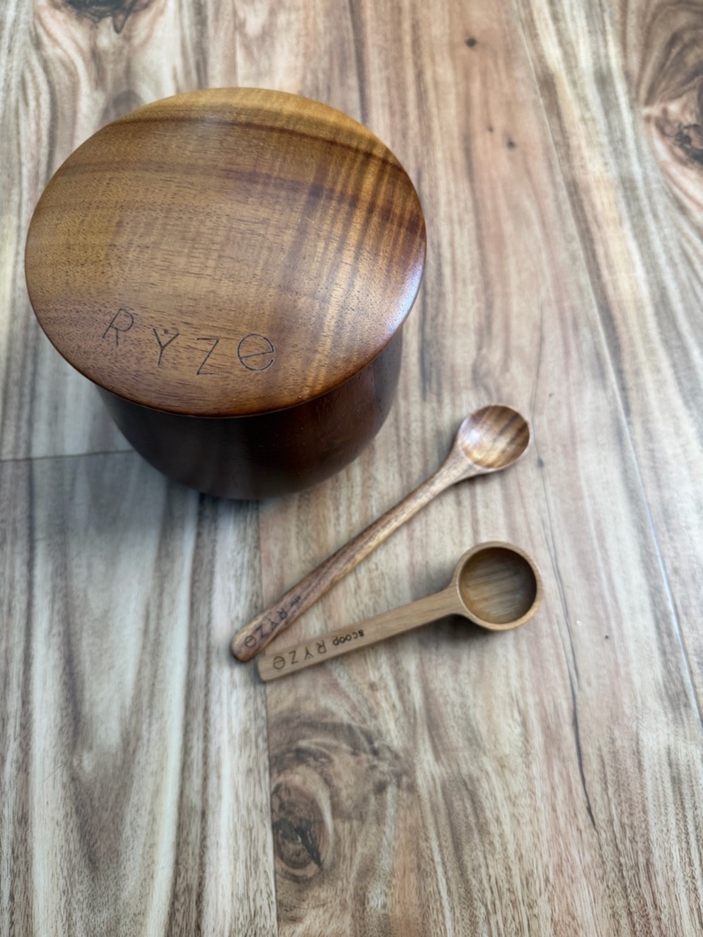 RYZE Ritual Acacia Wood
Mushroom Coffee Canister Set - Jar, Scoop & spoon